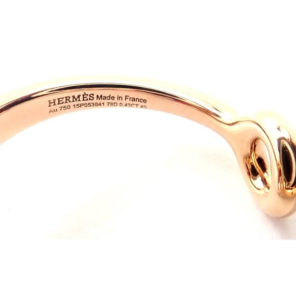 Authentic! Hermes 18k Rose Gold Diamond Filet d'Or Large Model Double Band Ring - Picture 9 of 10